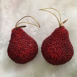 Decorative Red Beaded Pears Ornaments